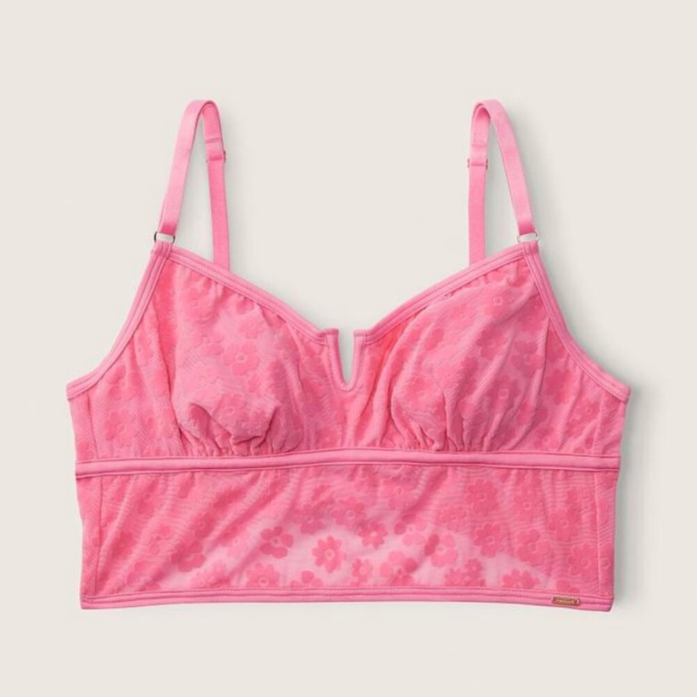 Pink Flocked Mesh Bralette in Dreamy Pink Daisy